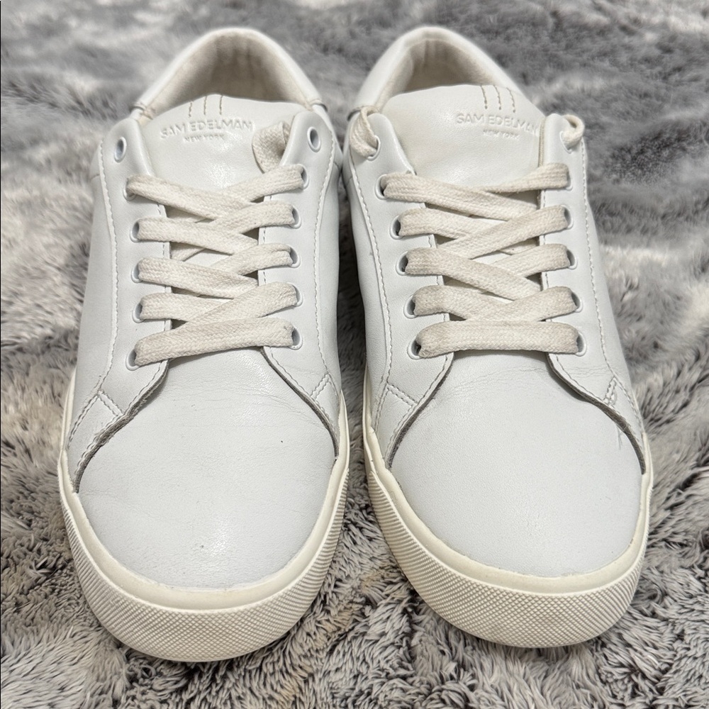 Sam Edelman Eyhyl Lace‎ Up Low Top White Leather Sneakers Women's 9.5 Timeless - Picture 2 of 8